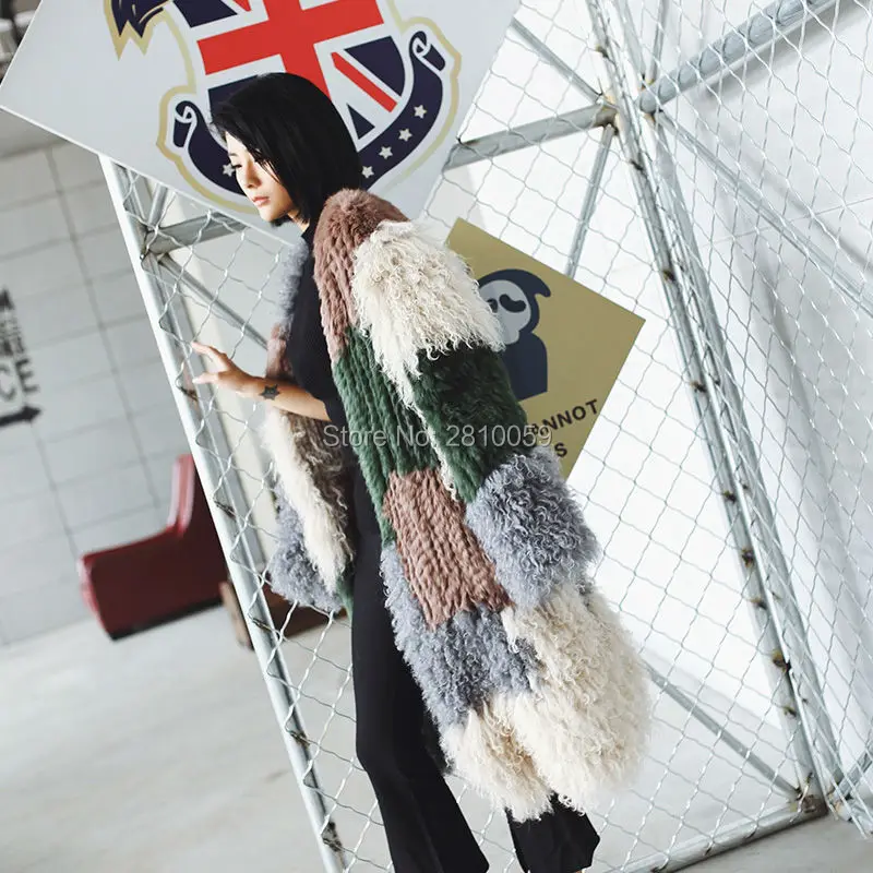 J0054 2017 Runway Show New Fashion Design Sheep Real Fur Coat Women winter Genuine Mongolian Lamb Rabbit fur | Женская одежда