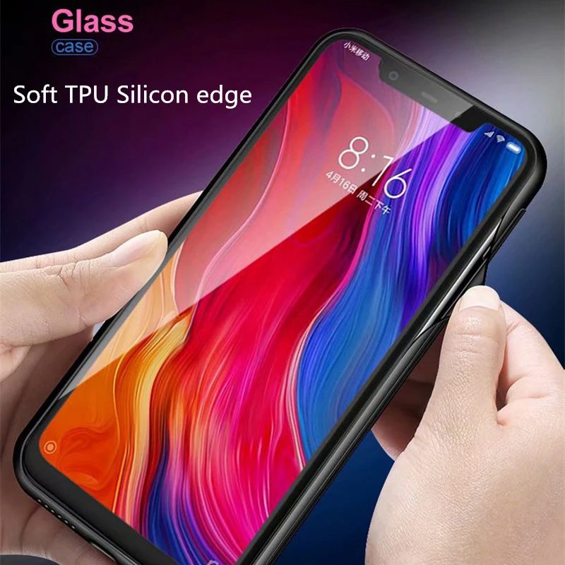 Tempered Glass Case For Xiaomi Mi8 Mi 8 Explorer Edition Back Cover Soft TPU Frame Hard Phone Cases |