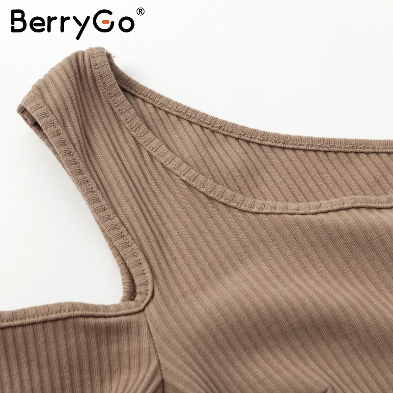 BerryGo с открытыми плечами красный вязаный женский свитер 2018 длинный рукав