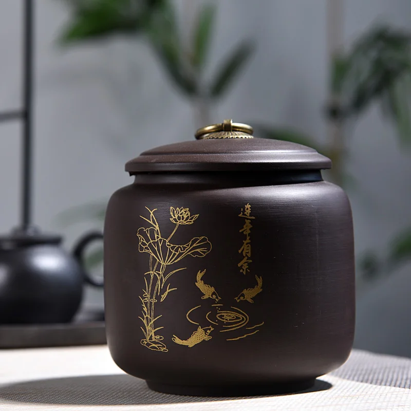 

Tea Storage Box Purple Clay Tea Cans Candy Jar Tin Food Storage Contaienr 12.5*10.2cm Spices Storage Box For Kitchen Dining Room