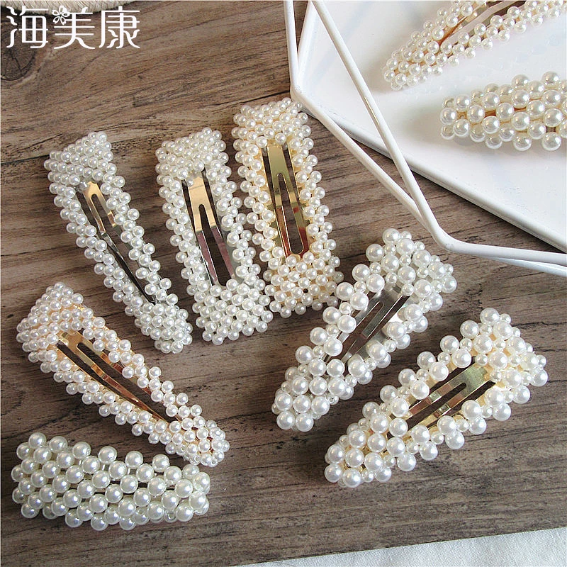 

Haimeikang Fashion Women Pearl Hair Clip Snap Barrette Stick Hairpin Hair Styling Accessories For Dropshipping