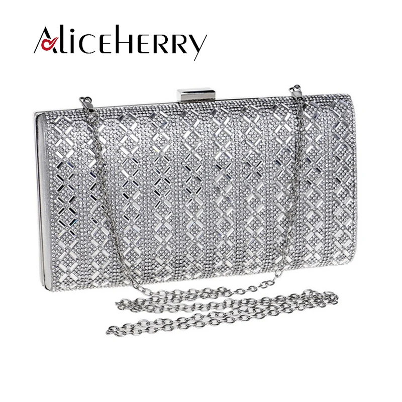 

Fashion Women Famous Brands Diamond Clucth Box Bag Lady Silver Wedding Bridal Party Day Clutches Small Shoulder Bags