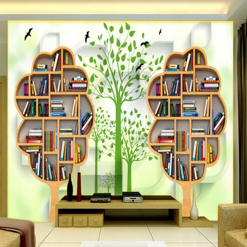 Обои 3d креативный книжный шкаф лес современный минималистский ТВ фон настенная