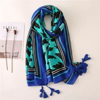 women luxury brand leopard tassel viscose shawl scarf high quality print soft wrap pashmina stole bandanas muslim hijab sjaal