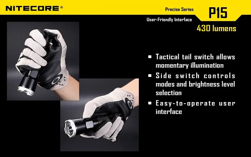 NITECORE P15 точные CREE XP-G2 430-люмен светодиодный фонарик Фонарь для самозащиты с NL1823 батареи и F1 chagrer