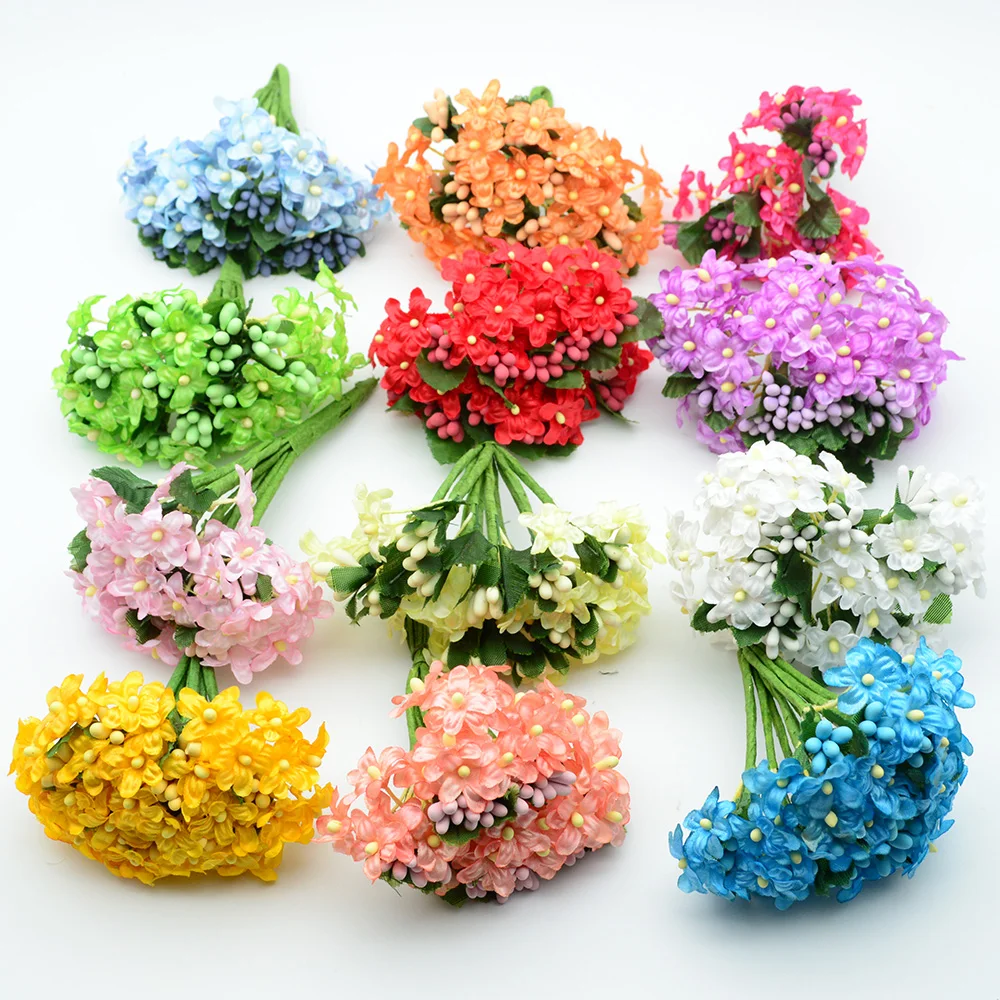 

6pcs Artificial Flowers Cheap for Christmas Wreath Decor Home Vases Wedding Pompon Diy New Year Gifts Fake Stamen Silk Hyacinth