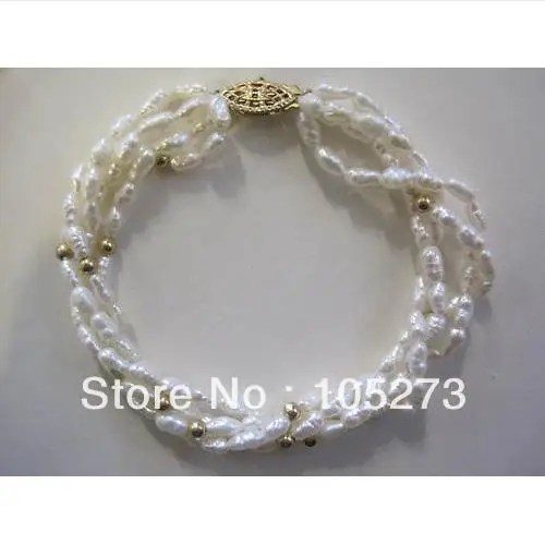 

Stunning Pearl Jewelry 4-6MM White Color Natural Freshwater Pearl Bracelet 7'' Fashion Girl's Jewellery Wholesale Free Shipping