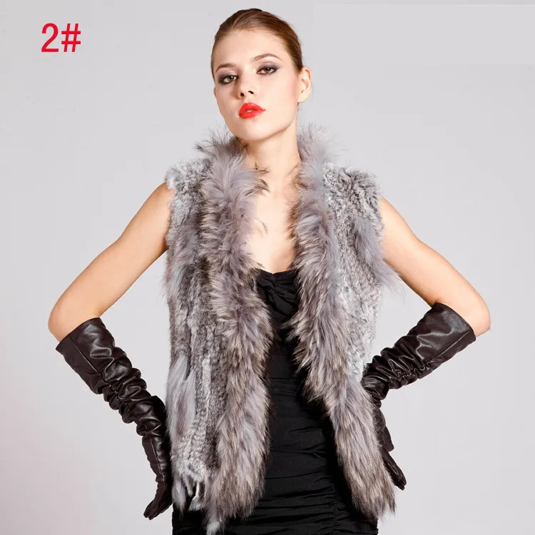 Free shipping new real/natural Knitted rabbit fur vest with genuine raccoon collar mixed order women's | Женская одежда