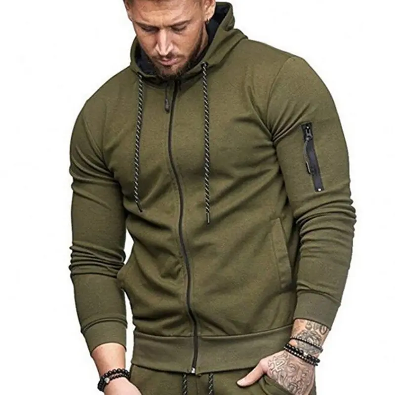 1Army Green Top Осенний повседневный мужской комплект, модная однотонная Черная мужская толстовка с капюшоном+ штаны, спортивный костюм с карманами и завязками, комплект спортивной одежды размера плюс - Цвет: 1Army Green Top