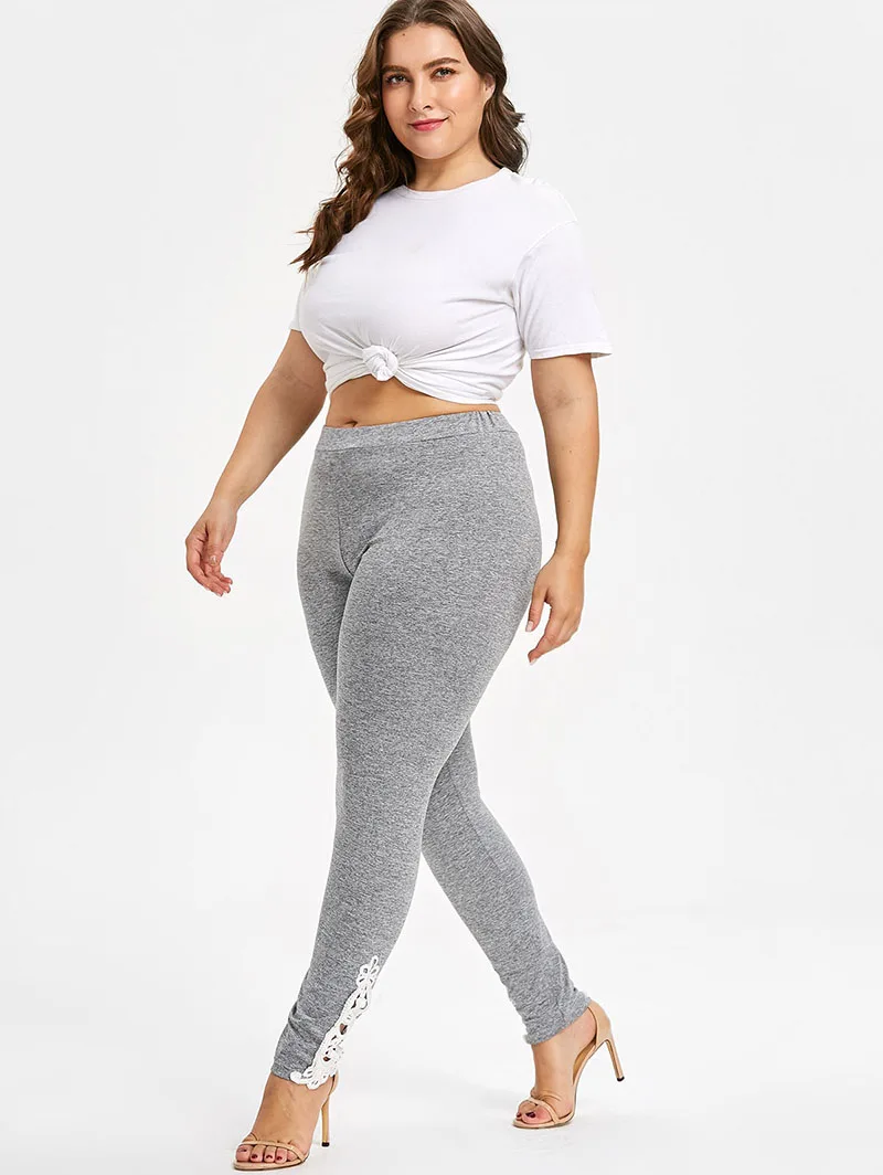 PlusMiss размера плюс 5XL Высокая талия узкие пикантные кружевные леггинсы для