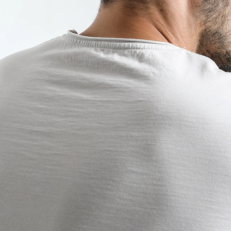 SIMWOOD Лето 2019 г. Новый необработанный вырез лодочкой футболка для мужчин Slim Fit