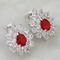 fashion cute jewelry red cubic zirconia cz white gold stud earrings for teen girls je035