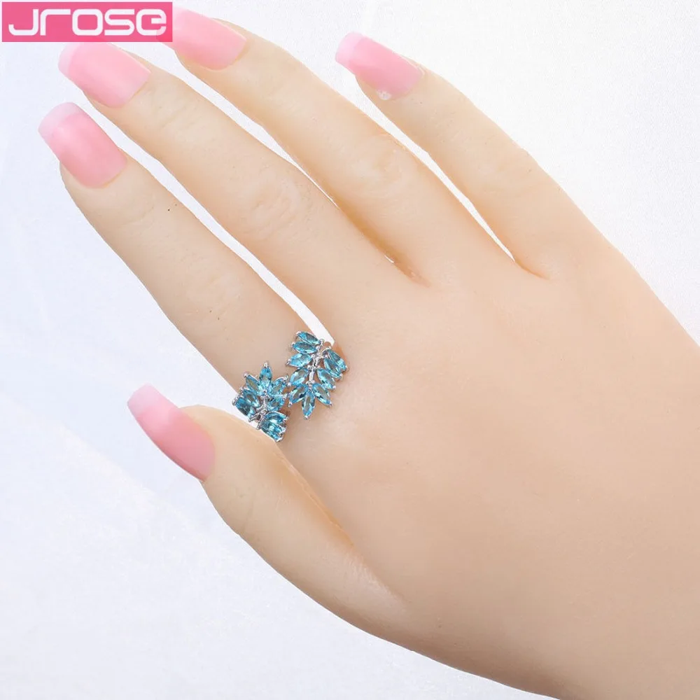 Женское и мужское кольцо с листьями JROSE серебряного цвета синим фианитом Размер 7