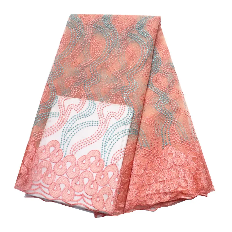 

new blue african lace fabric nigerian lace fabrics with beads latest high quality african tulle lace fabric 2019 for wedding