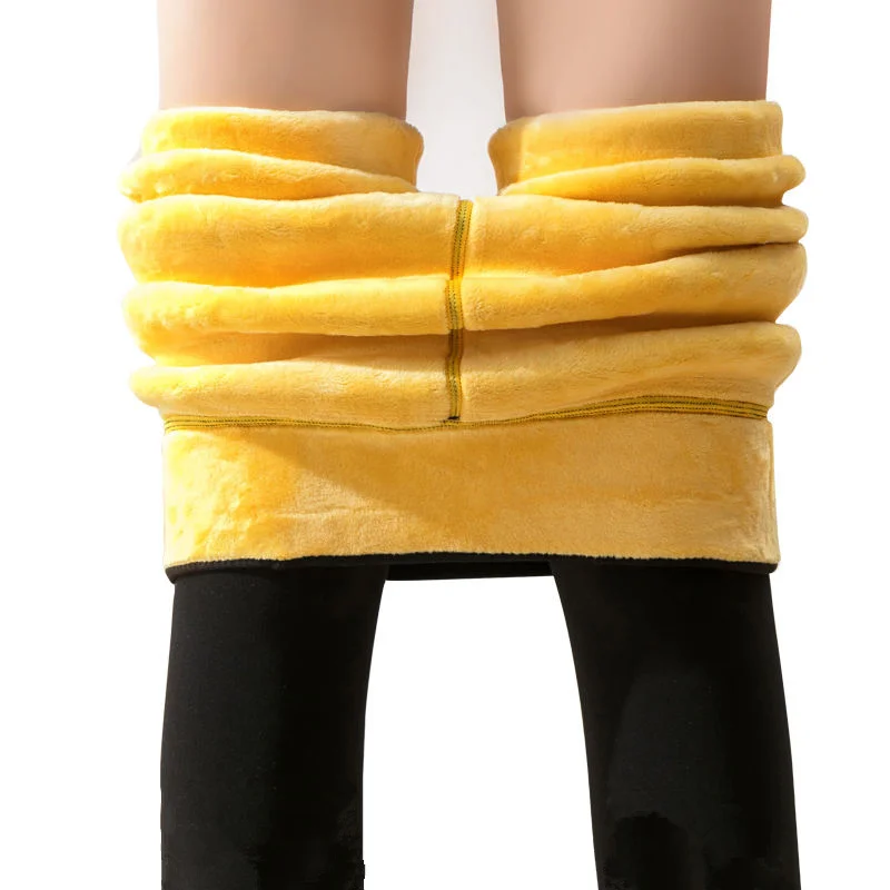 Yellow 5XL плюс бархатные теплые леггинсы женские осенне-зимние Утепленные леггинсы с высокой талией размера плюс женские зимние брюки леггинсы брюки Q975 - Цвет: Yellow
