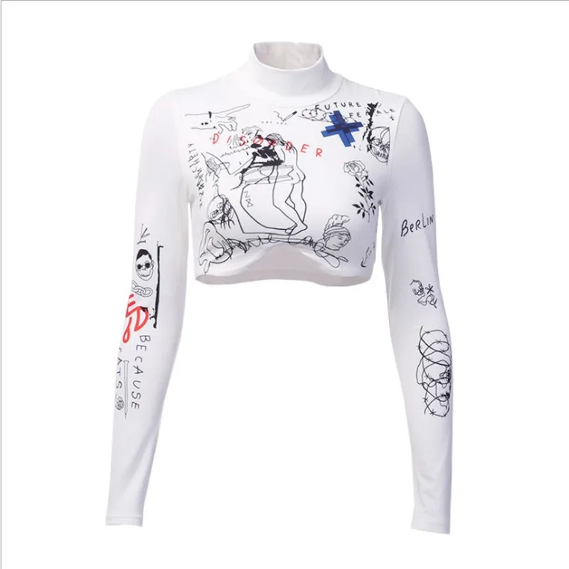 Женский топ с длинным рукавом и принтом сексуальная уличная одежда высоким
