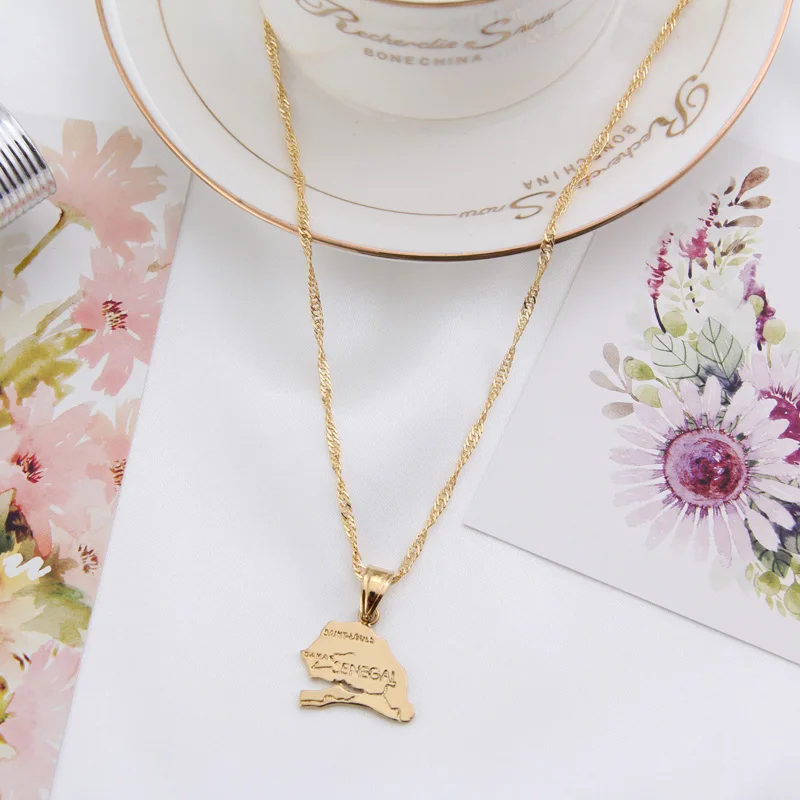 Подвесное ожерелье Shamty унисекс с изображением карты из Сенегала чистое золото