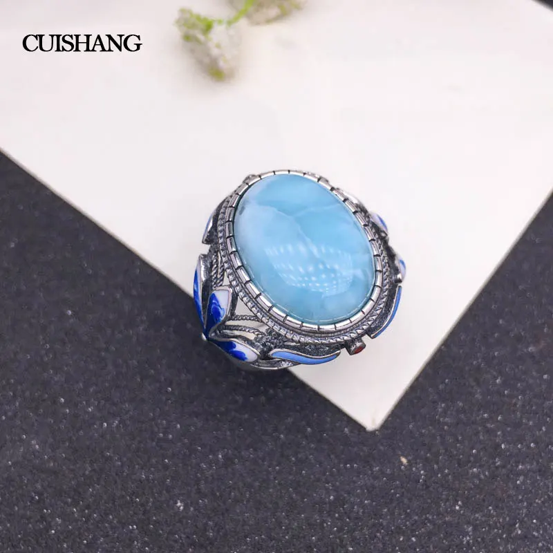 CSJ настоящее кольцо Larimar, Стерлинговое Серебро 925 пробы, голубой большой камень, OV13* 18, свадебные, Обручальные, вечерние, для женщин, подарок для девушек