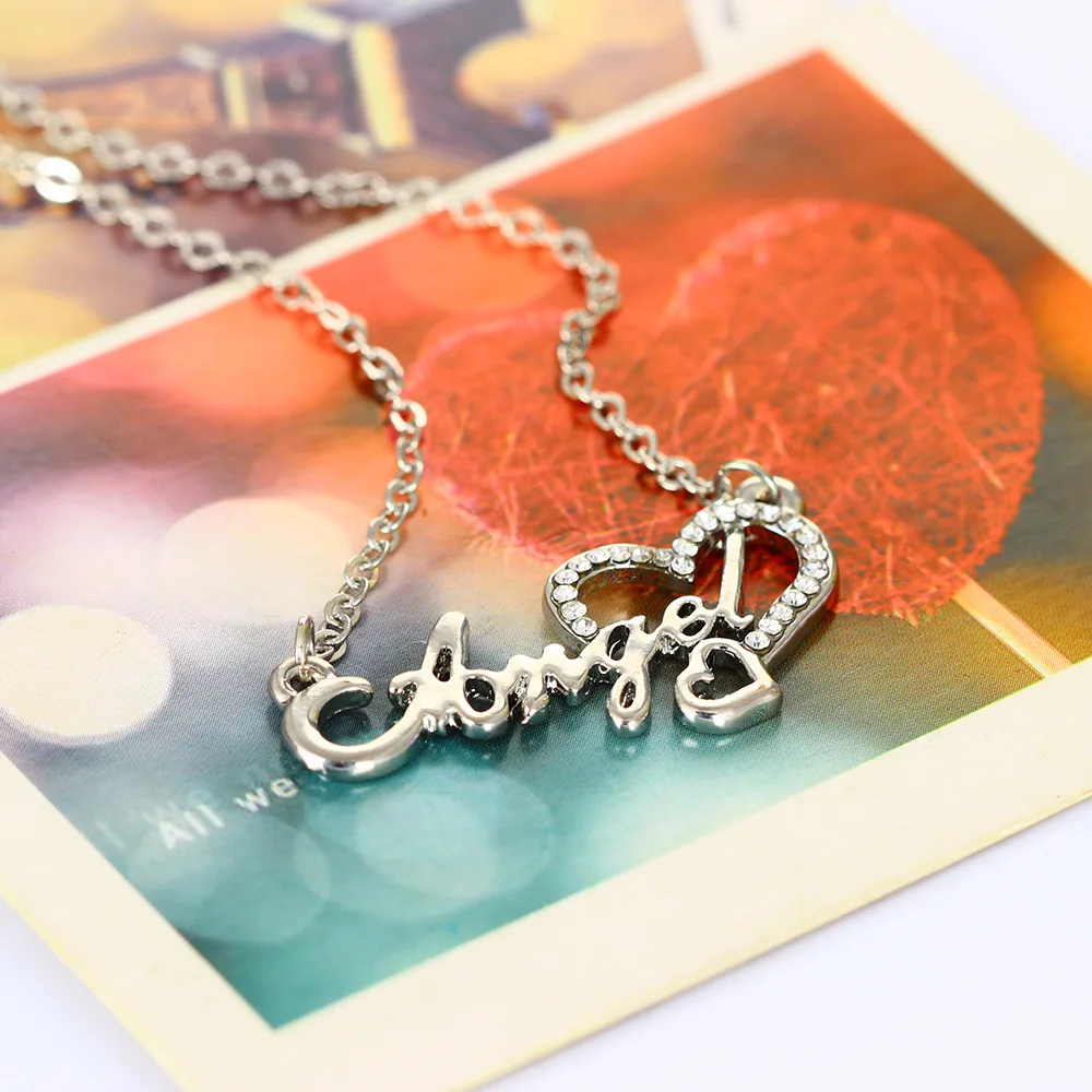 Seanlov Letters Angle Love Heart Necklaces Zircon Fashion Jewelry For Women Pendant White Rhinestone Luxury | Украшения и