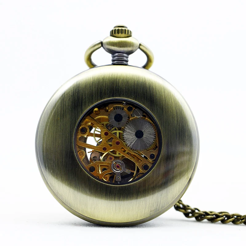 Steampunk Manual Clockwork Vintage Mechanical Pocket Watch Elegant Men Fob Chain Watch Special Wood Hollow Clock Gift