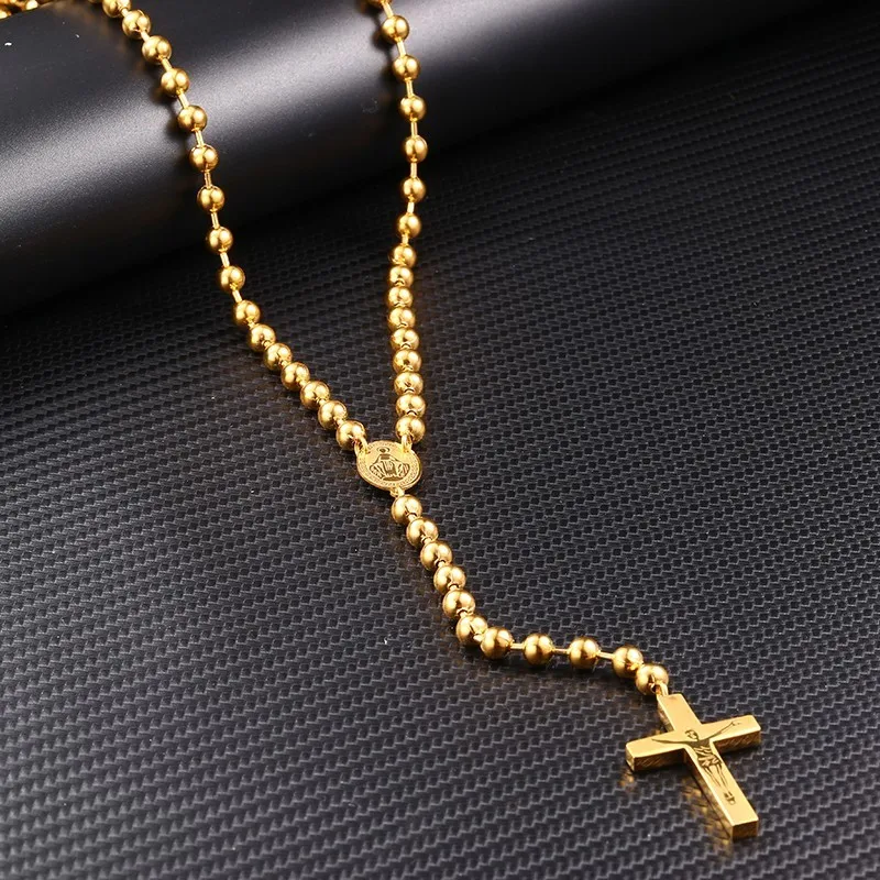 Rosunion Rosary длинное католическое ожерелье с распятиями из нержавеющей стали 6 мм