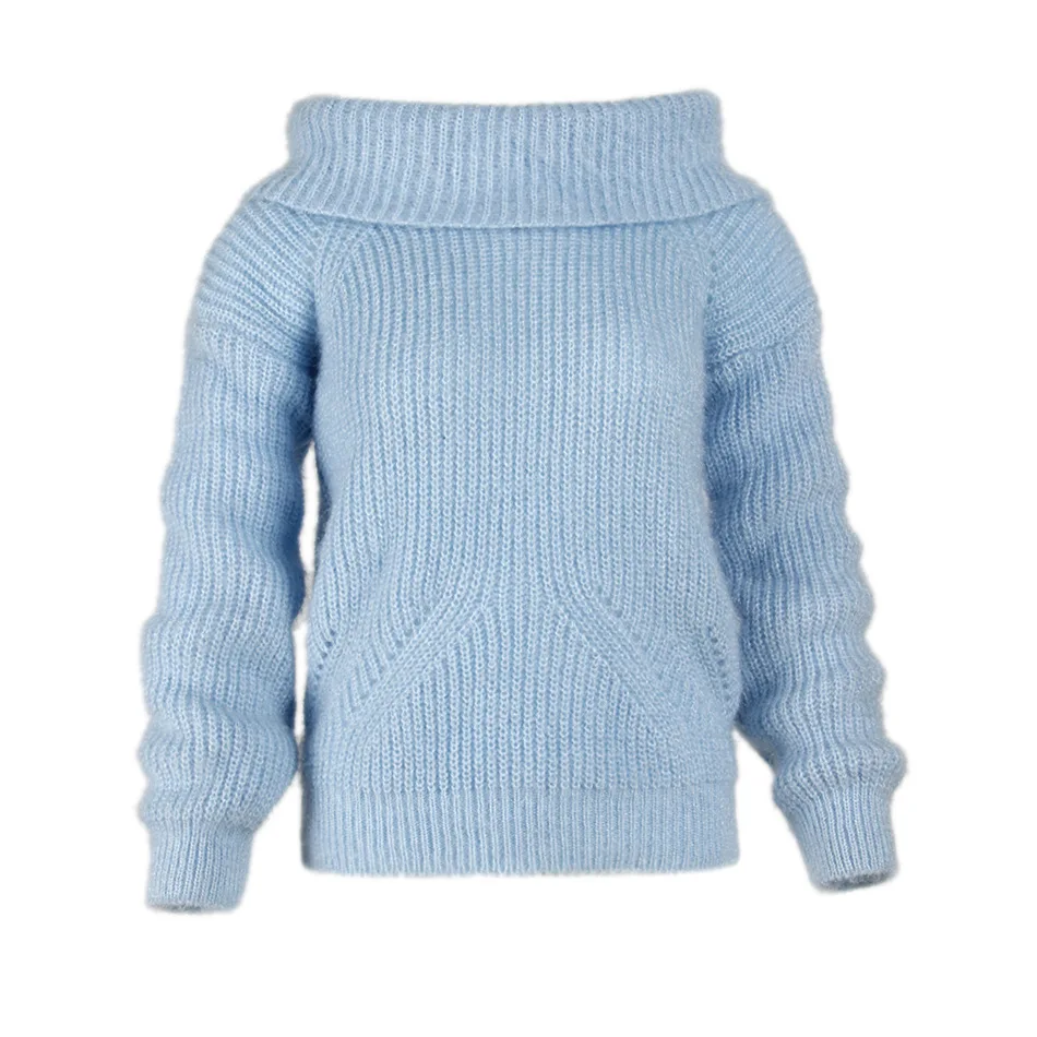 Women Sweaters And Pullovers Autumn Winter Slash Neck Long Sleeve Gray Blue Red Khaki Pink Thick Knitting | Женская одежда