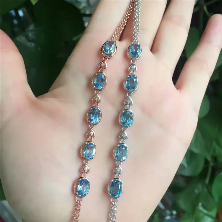 KJJEAXCMY fine jewelry 925 Чистое серебро с натуральным голубым топазом браслет ювелирные изделия золотистого и серебристого цвета. Qwxcvb