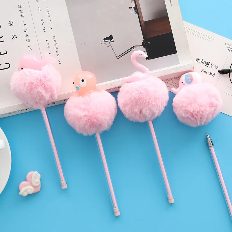 Huaqi 1 шт. Kawaii розовые плюшевые мультфильм гелевая ручка Фламинго подпись Эсколар