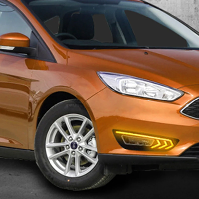 Hlxg DRL для Ford Foucs 2015 2016 светодиодный Габаритные огни противотуманной фары с желтым