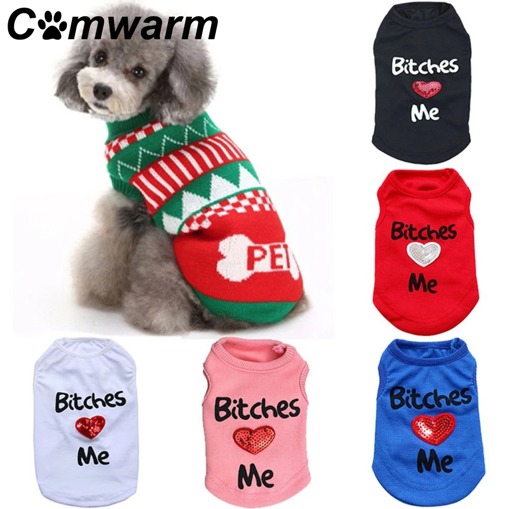 Comwarm Pet летняя одежда суки люблю меня рубашки с трафаретной печатью костюм для