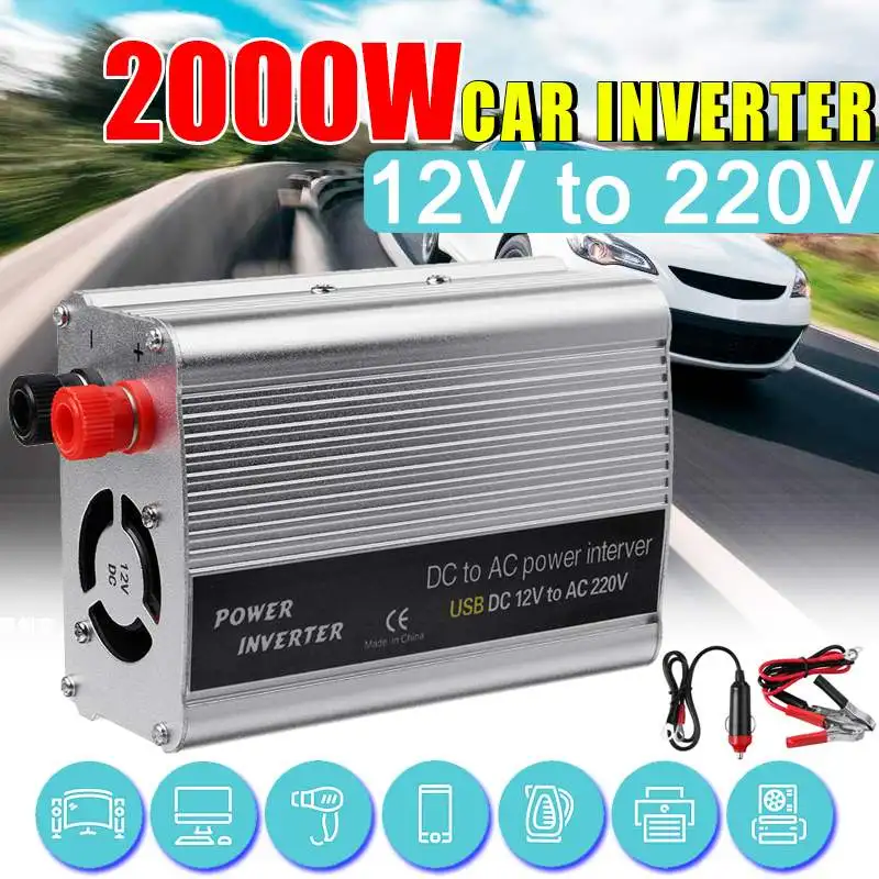 2000W пики на солнечных батареях Мощность инвертор 12V 220 Напряжение модифицированный синусоидный инвентор с USB Автомобильное зарядное устройство конвертер трансформатор