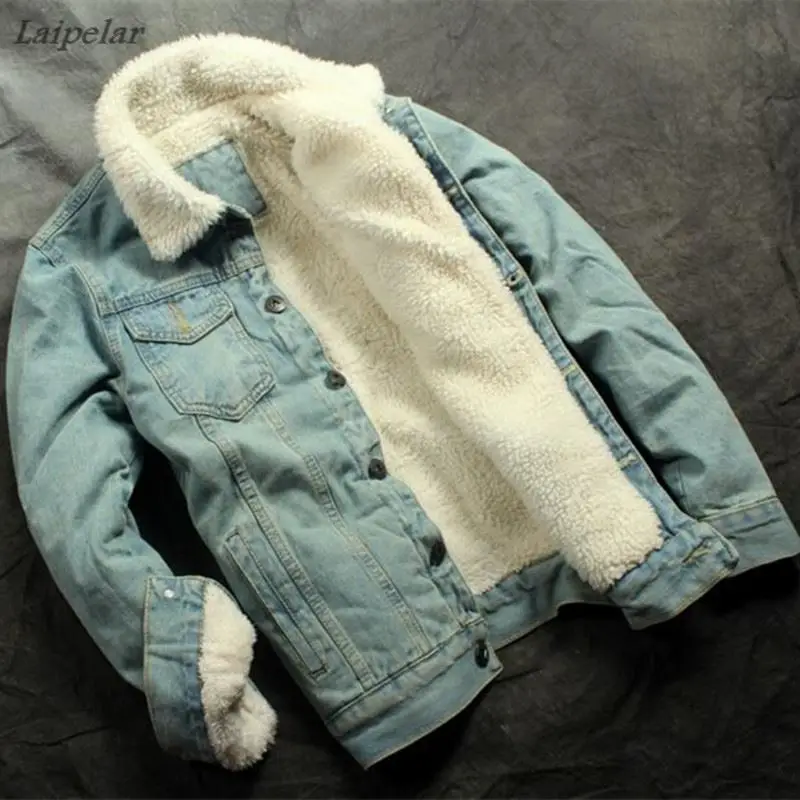 

New Autumn and Winter Men's Fashion Boutique Thick Wool Warm Thickening Denim Jacket Coat / Mens Slim Casual Jackets Coat