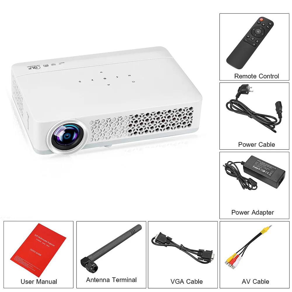 Exquizon DLP-800W портативный проектор 1280x800 пикселей 300ANSI Android 4 0 1080P WiFi Bluetooth DLP |