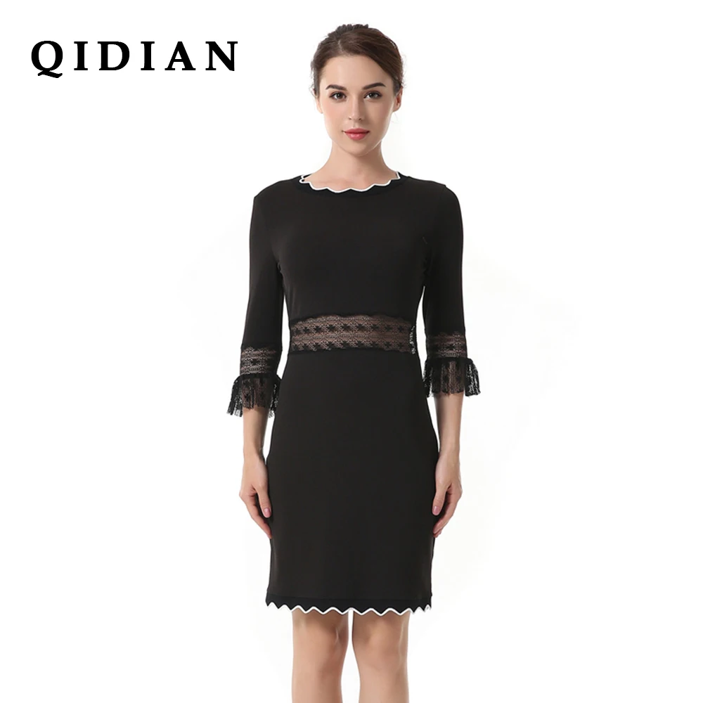 QI DIAN/Новинка 2018 года кружевное платье с круглым вырезом и вышивкой мини vestido de festa I