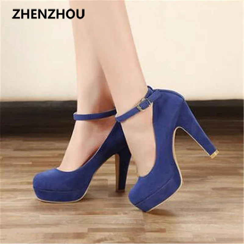 Женская обувь на высоком каблуке 2018 весна/осень из флока толстом с круглым носком