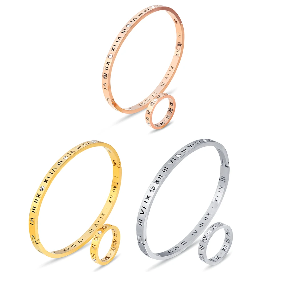 Браслет и кольцо из нержавеющей стали цвета розового золота/серебра|jewelry sets for