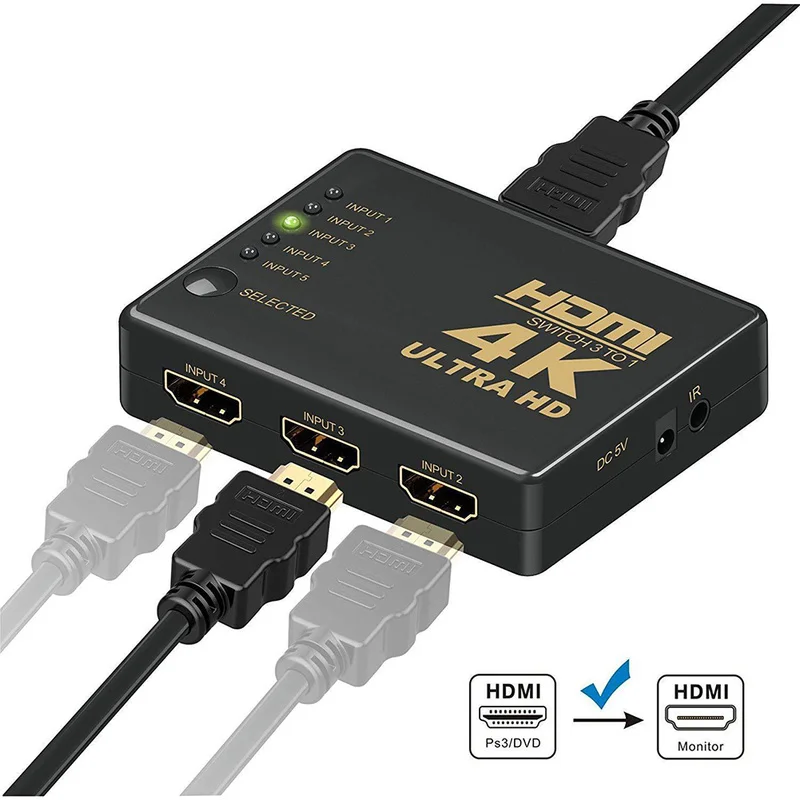 HDMI переключатель 5 портов 4K* 2K коммутатор сплиттер коробка Ultra HD для DVD HDTV Xbox PS3 PS4 Hdmi кабель