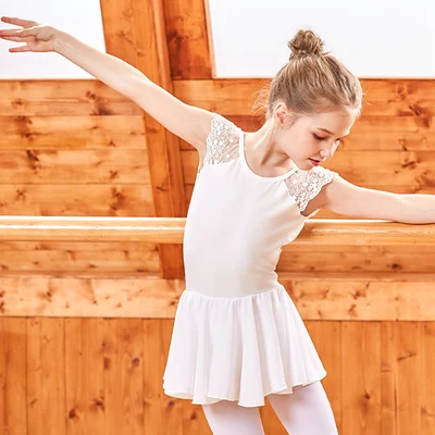 white dress Балерина платье для балета, танцев трико, футболка с короткими рукавами и сетчатой оборкой «тренировочная одежда для занятий гимнастикой из шифона юбка для танцев балетное трико для девочек, Балетная одежда - Цвет: white dress