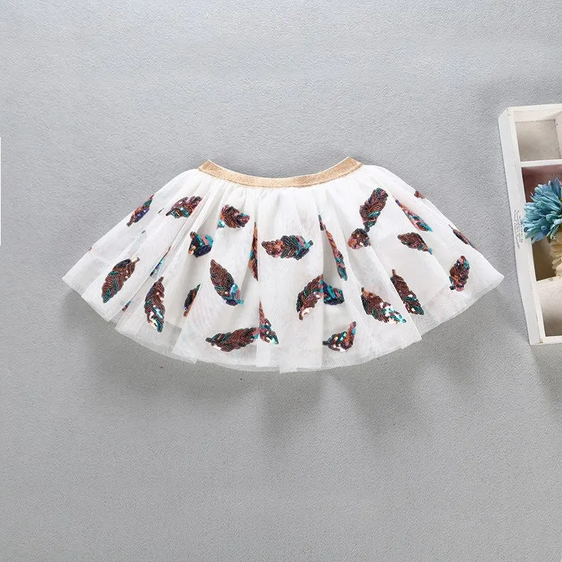 Feather Платье принцессы; летняя модная юбка; Новинка; милая детская одежда; Vestidos; Детский костюм; юбки; юбка-пачка с вышивкой и пайетками для девочек - Цвет: Feather
