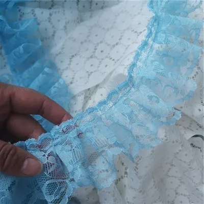 Синий 6 см в ширину, новая плиссированная 3D гипюровая кружевная ткань с оборками, вышивка цветами, шнур, кружевная лента с бахромой, сделай сам, швейные принадлежности для аппликации - Цвет: Синий