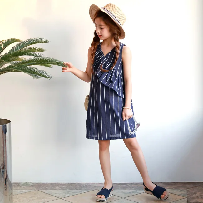 2018 Korean Style Girls Striped Ruffles Dress Summer Kids Girl Vest Dresses | Детская одежда и обувь