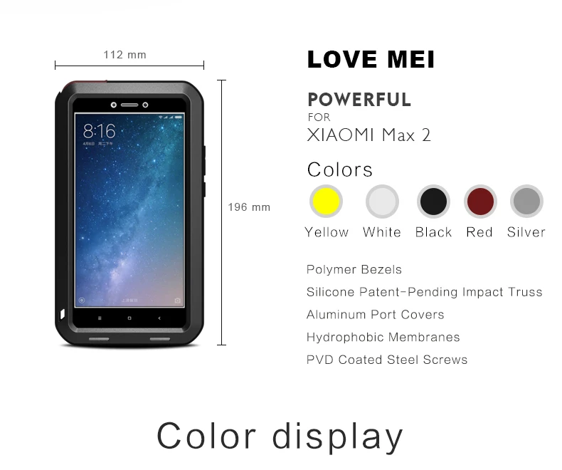 Оригинальный противоударный металлический чехол Max2 LOVE MEI для Xiaomi Mi Max 2