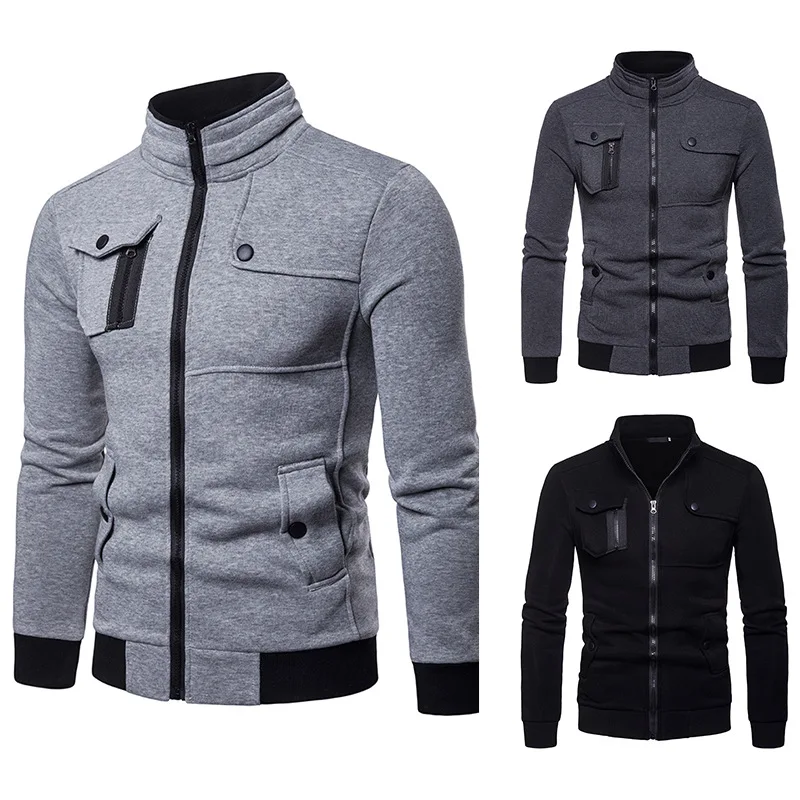 

Men Hoodie Autumn Spring New Arrival Men's Stand-up Collar Multi-pocket Eurosize Jacket Hoodie Stranger Things