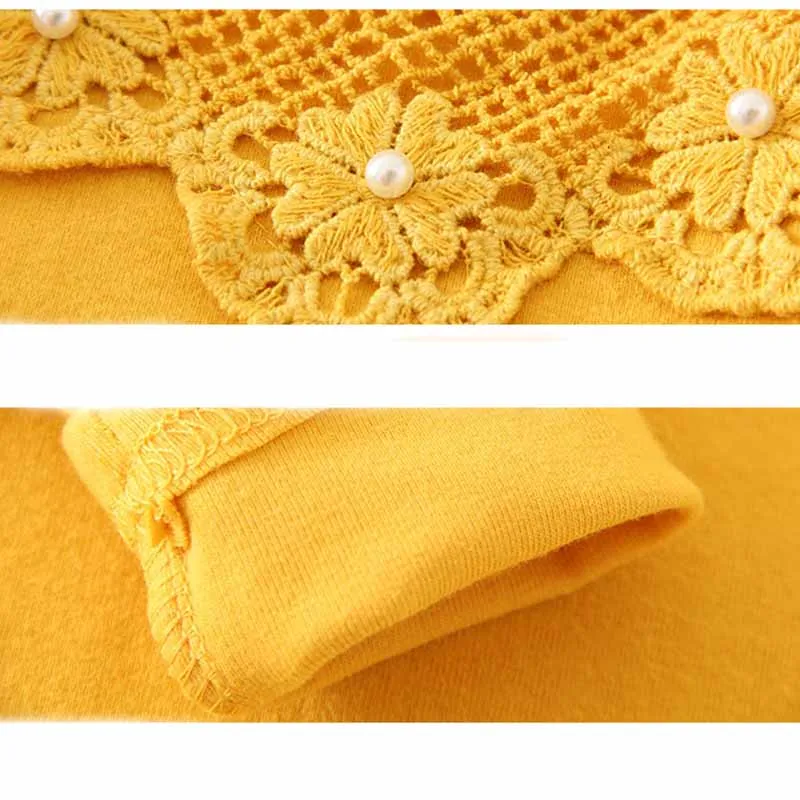 Хлопковая кружевная рубашка с длинными рукавами для маленьких девочек От 2 до 7