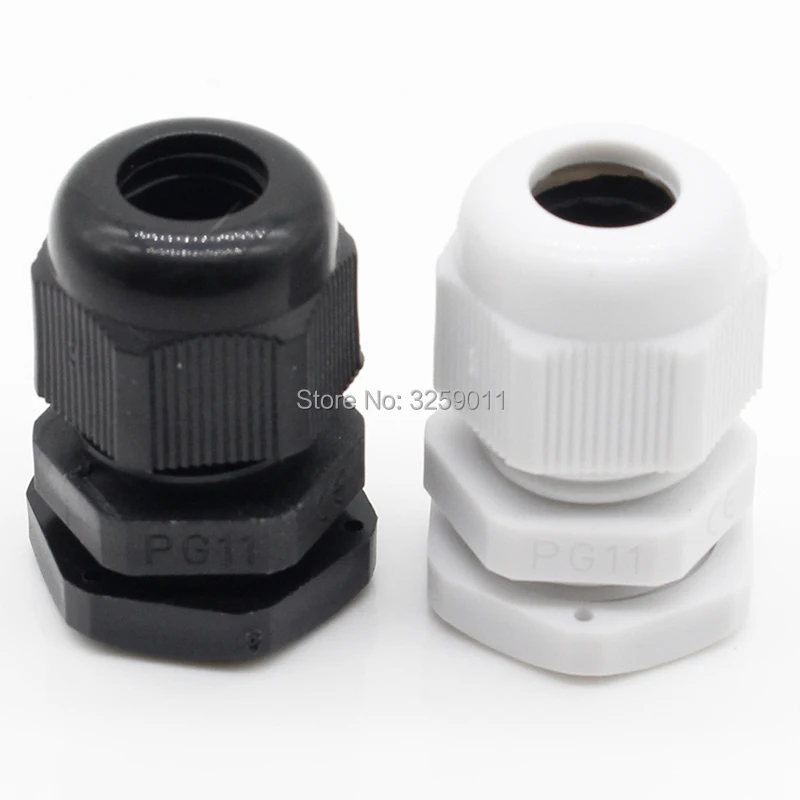 

50PCS Cable Glands PG 11 Black White Waterproof Adjustable Nylon Connectors Joints With Gaskets 5-10mm For Electrical Appliances