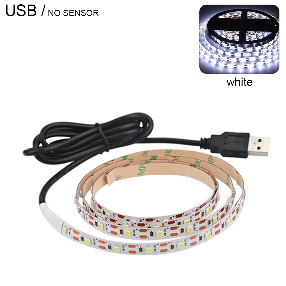 White No Sensor Светодиодная подсветка под шкаф светодиодная лента светодиодный светильник с беспроводным PIR датчиком движения USB порт светильник для шкафа ЛЕСТНИЦЫ шкаф кровать боковой светильник - Цвет: White No Sensor