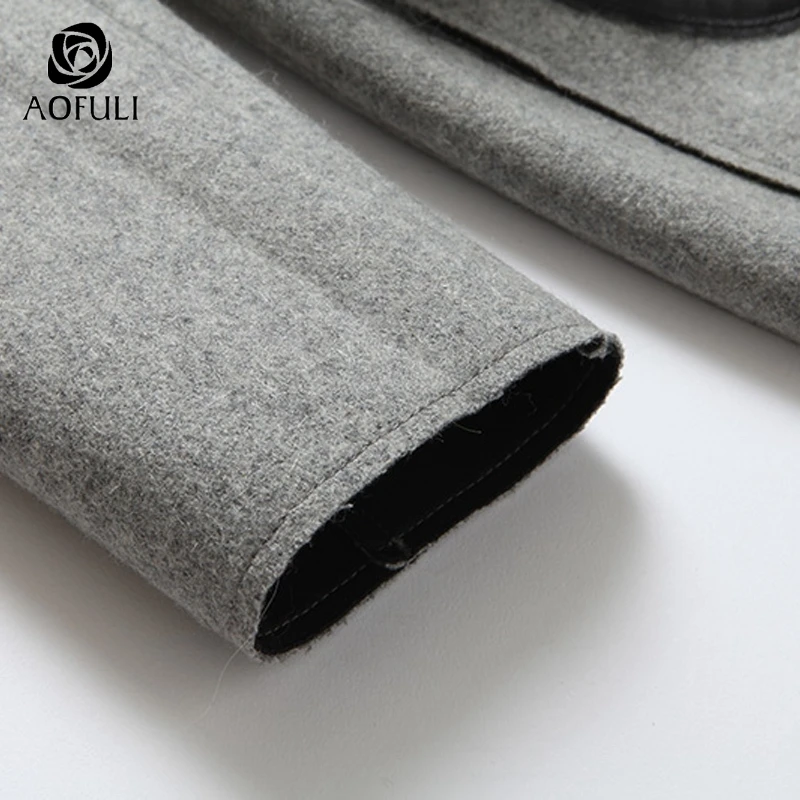 Женское длинное пальто AOFULI зимнее теплое толстое с отложным воротником и меховым