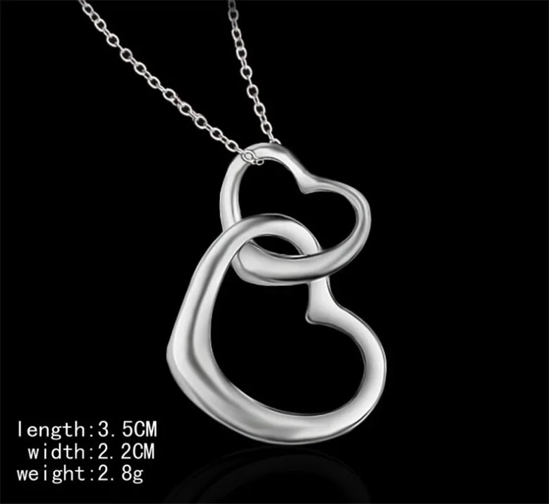 925 серебряные ожерелья для женщин с двойными сердцами ожерелье Femme Collier