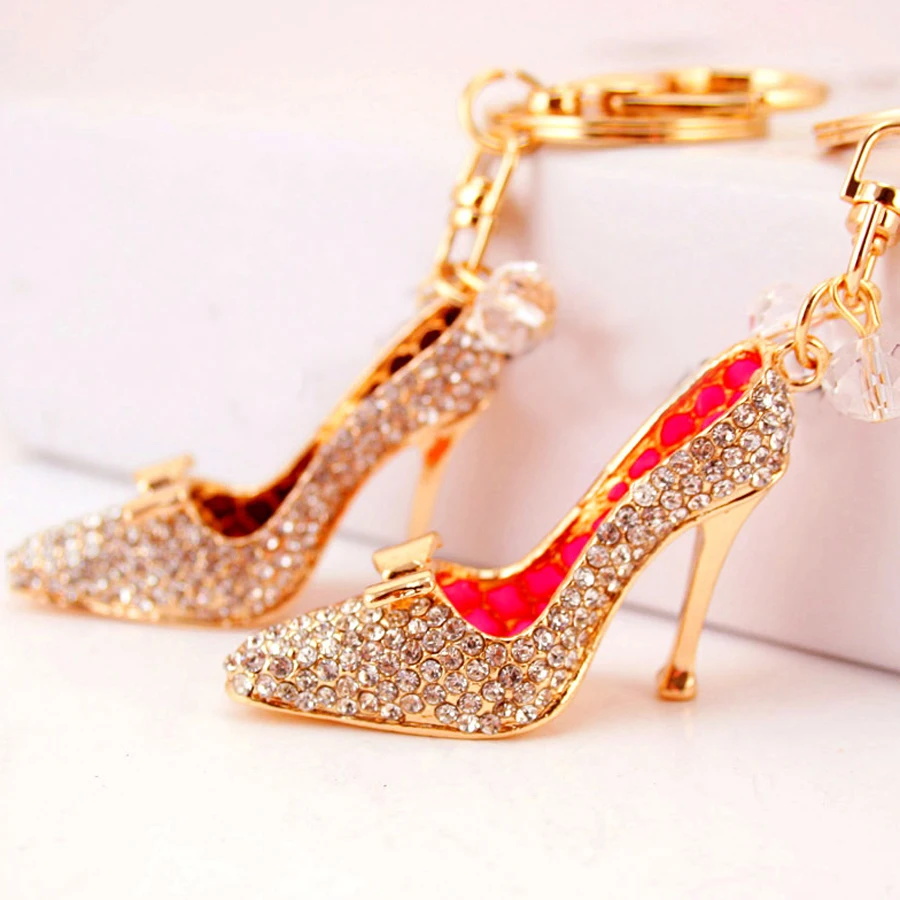 

High Quality Charm Crystal High Heels Pendant Keychain Shoe Keyring Women Bag Keyfobs Key Finder Creative Jewelry Gift R170
