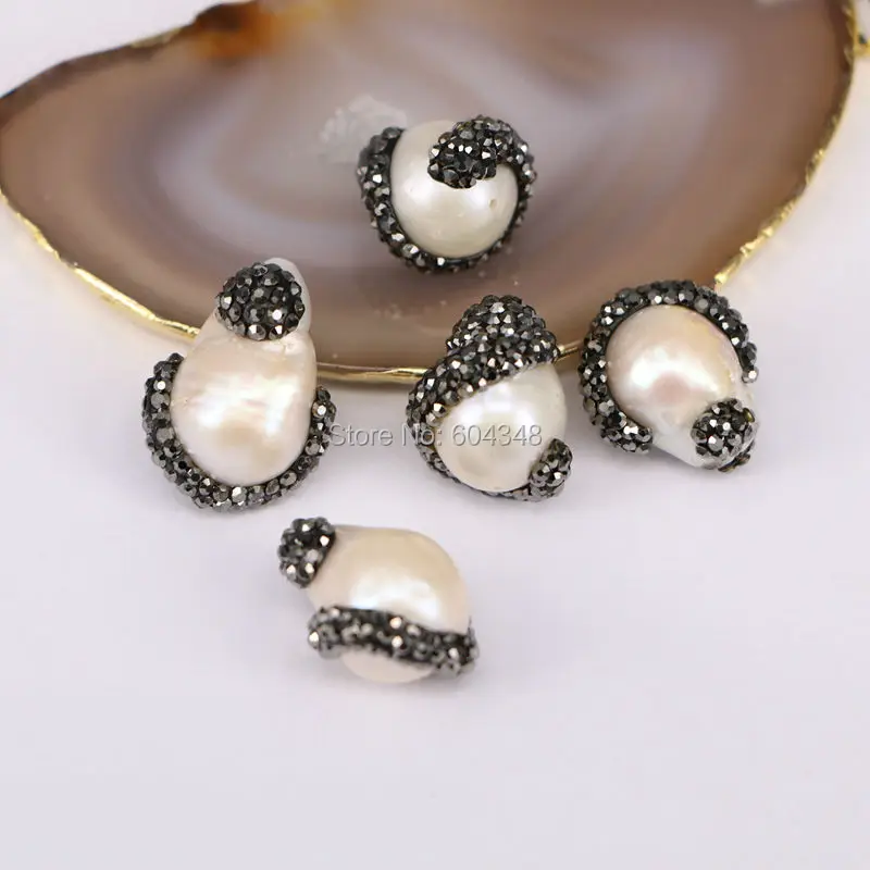10pcs Freshwater Pearl with Crystal Zircon Paved Beads Natural Loose Spacer Charms Jewelry Findings | Украшения и аксессуары